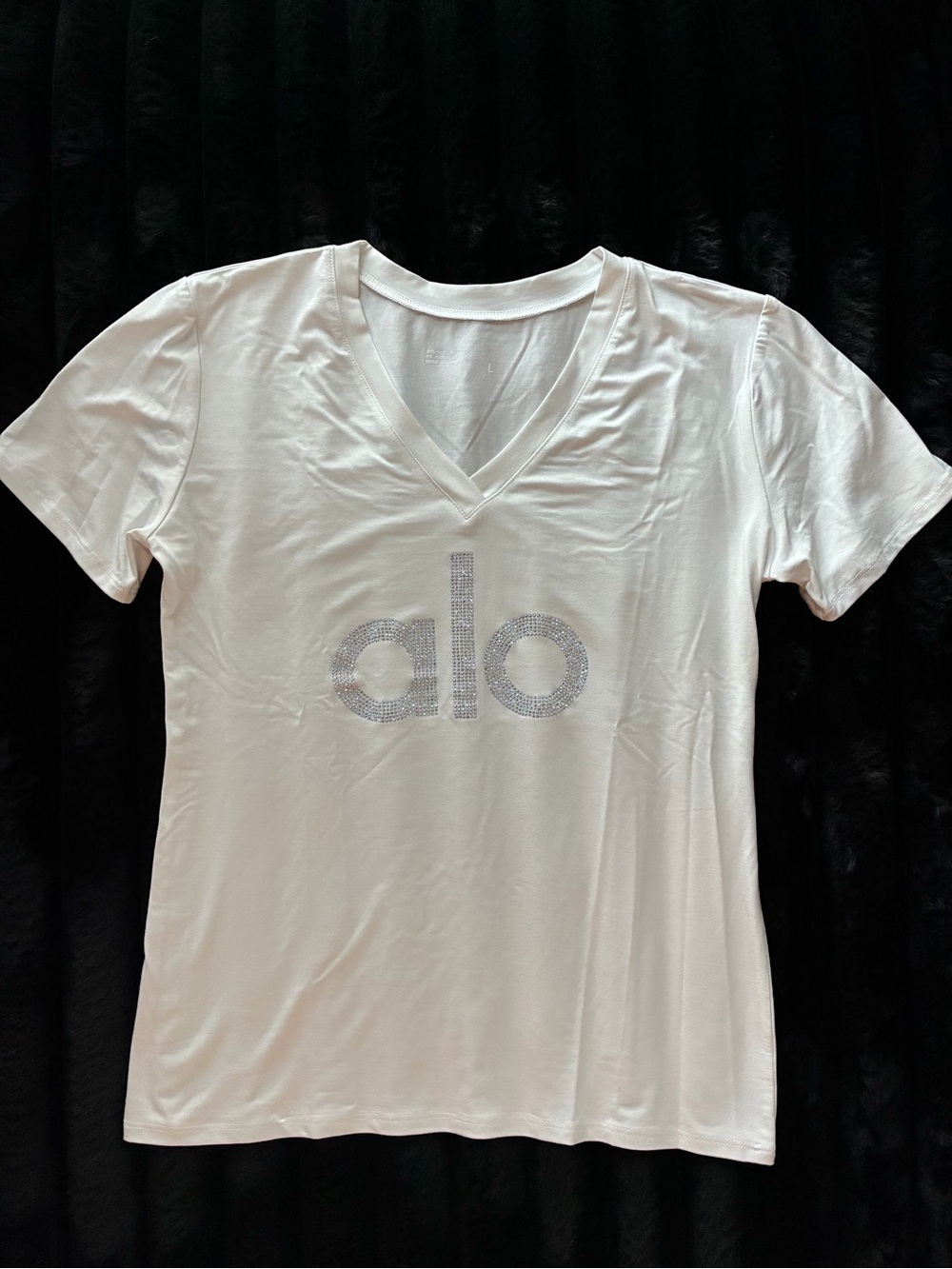 New Womens Luxury White Studded Rhinestone T-shirt Size Large